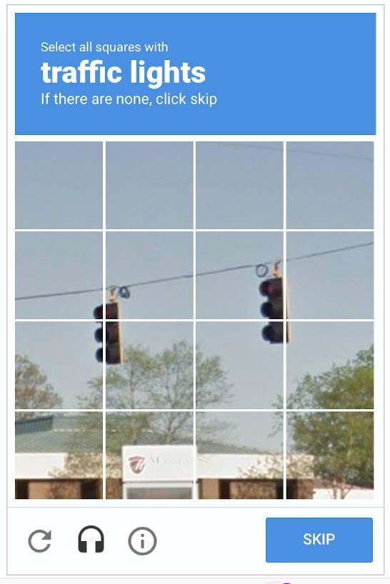 Traditional CAPTCHA - select all traffic lights
